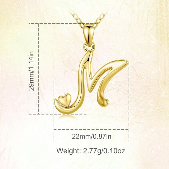 925 Sterling Silver Initial Necklace with Rose Gold Heart, 18 Inch Chain, Person - Picture 6 of 7